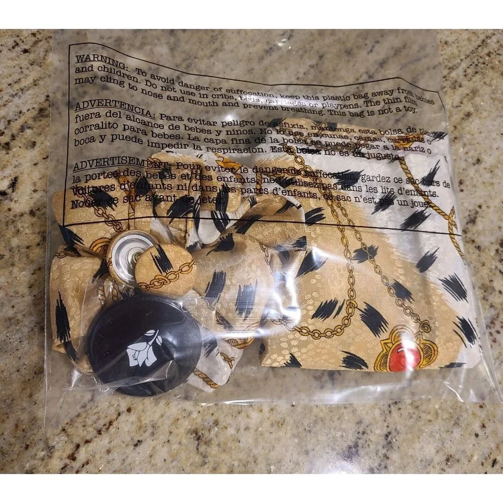 Vtg H&W Roberts Silky Animal Fluer de lis Link Print Scarf Scrunchie Earring Set